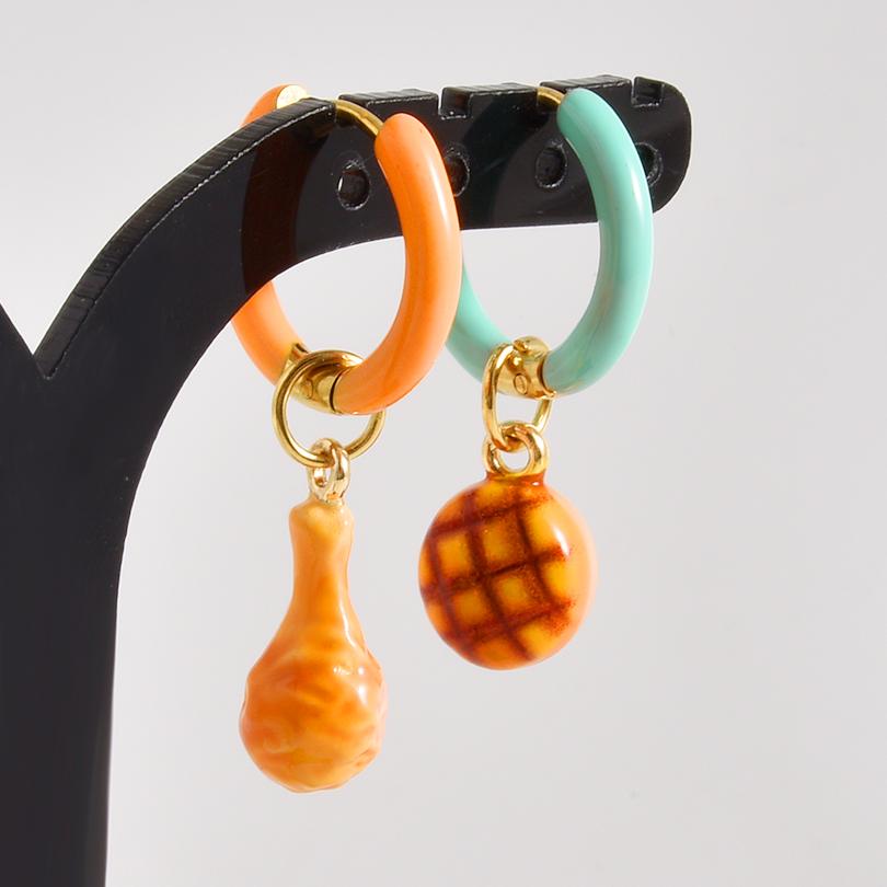 1Pair Dopamine Enamel Sweet Heart Cute Bee Flower Girl Aesthetic Aretes Funny Food Cake Gothic Star Hoop Earrings Jewelry