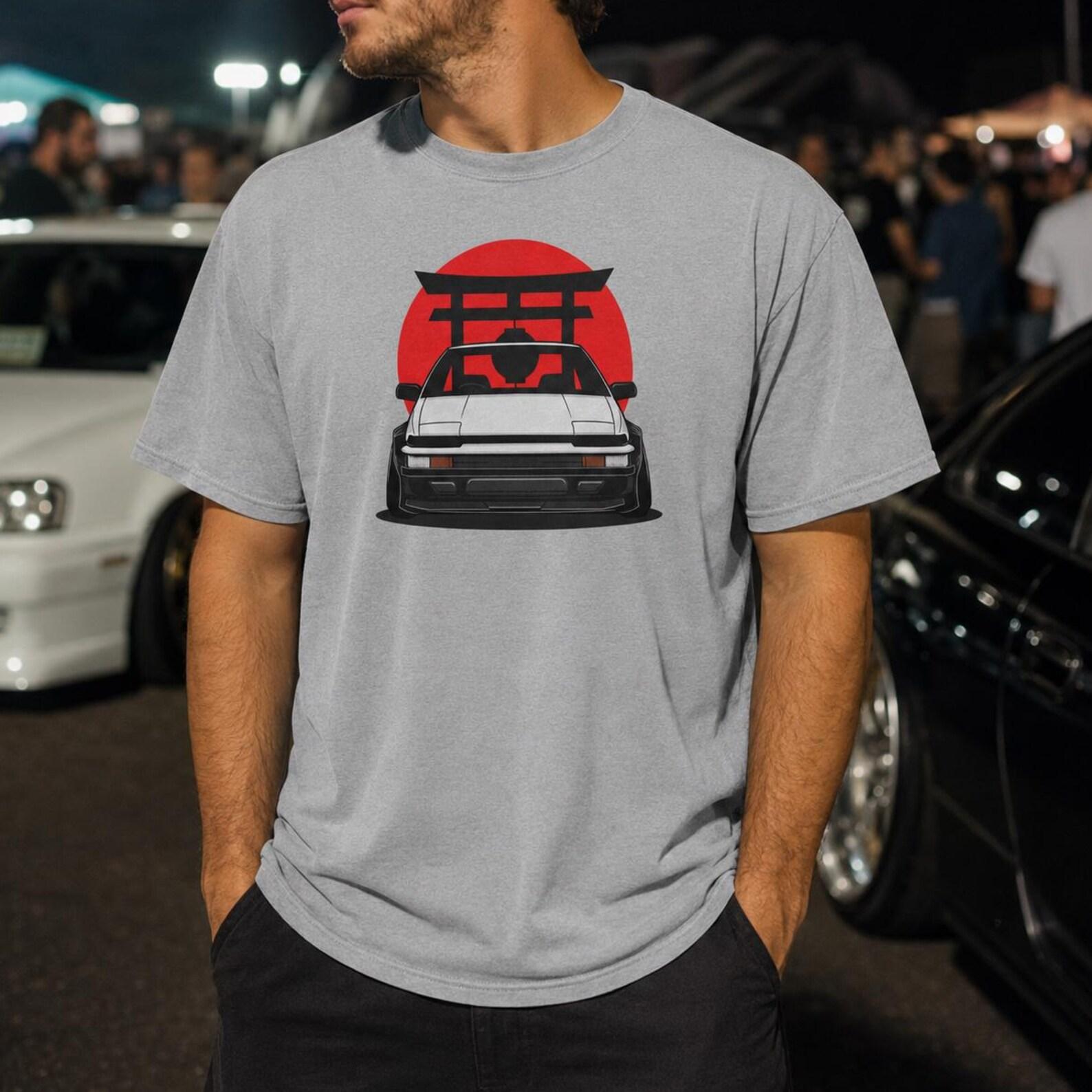 JDM Drift Shirt, Retro Japanese Sports Car Tee, Rising Sun Torii Gate Car Guy Gift for Him, 80s Drift Legend Present L