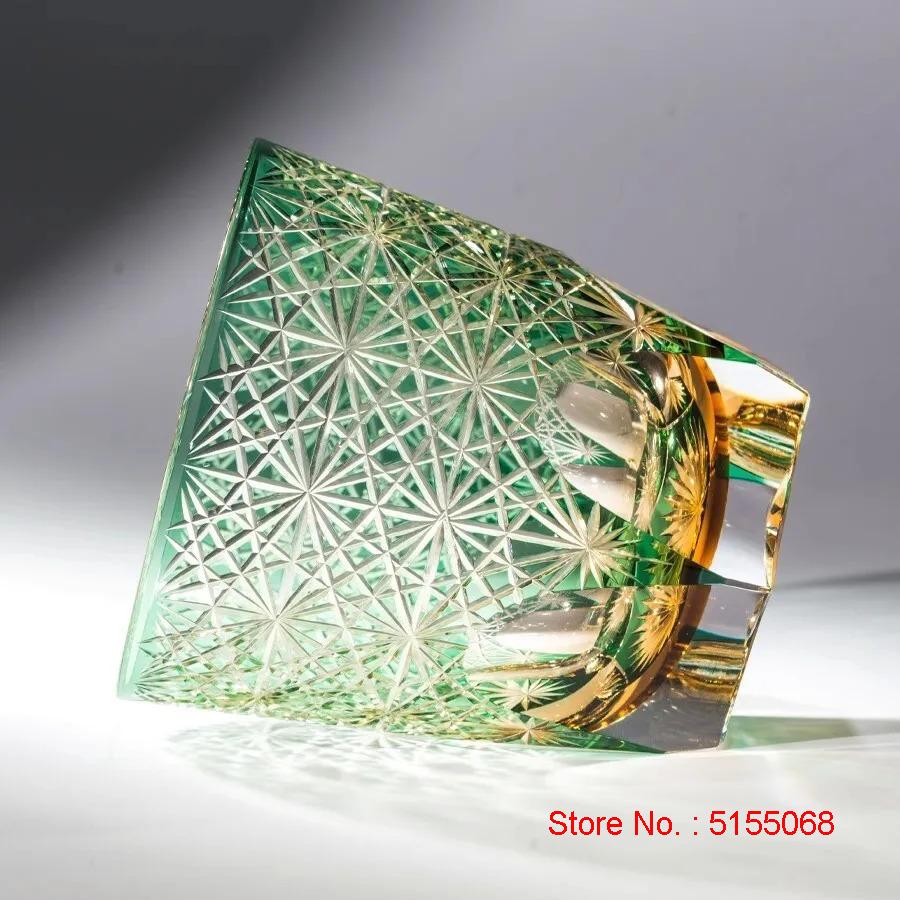 Colour Process Crystal Edo Kiriko Wine Cup Hand Carving Chrysanthemum Pattern Whiskey Glass Spirits Liquor Snifter Whisky Mug