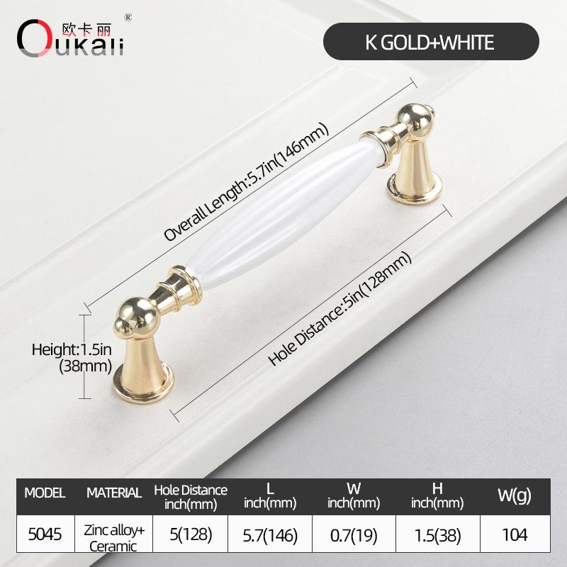 Oukali Classical Furniture Cabinet Handle Kitchen Drawer Ceramic White Handle Wardrobe Zinc Pull Handles