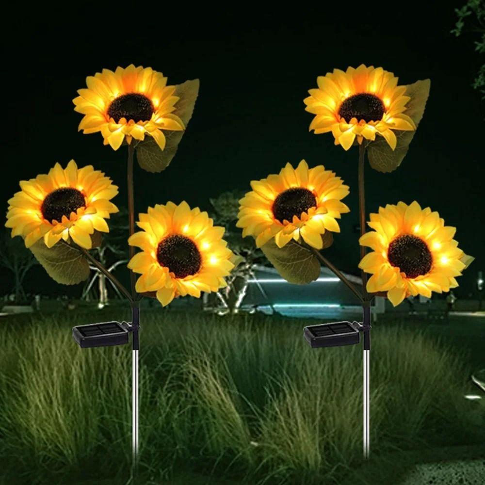 1/3 Head LED Solar Sunflower Lights Artificial Landscape Lamp Night Lights  Garden