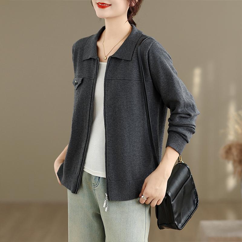 Dimanaf 2025 Autumn Winter Sweater Coat Women Casual Solid Basic Cotton Knitted Cardigan Zipper Jackets
