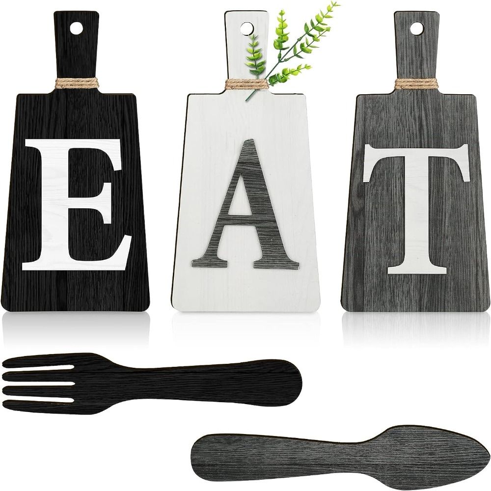 5 Pcs 11.8 Inches Wall Art Signs Wood Wooden Room Decoration Board New Farmhouse Wooden Signs  Wall