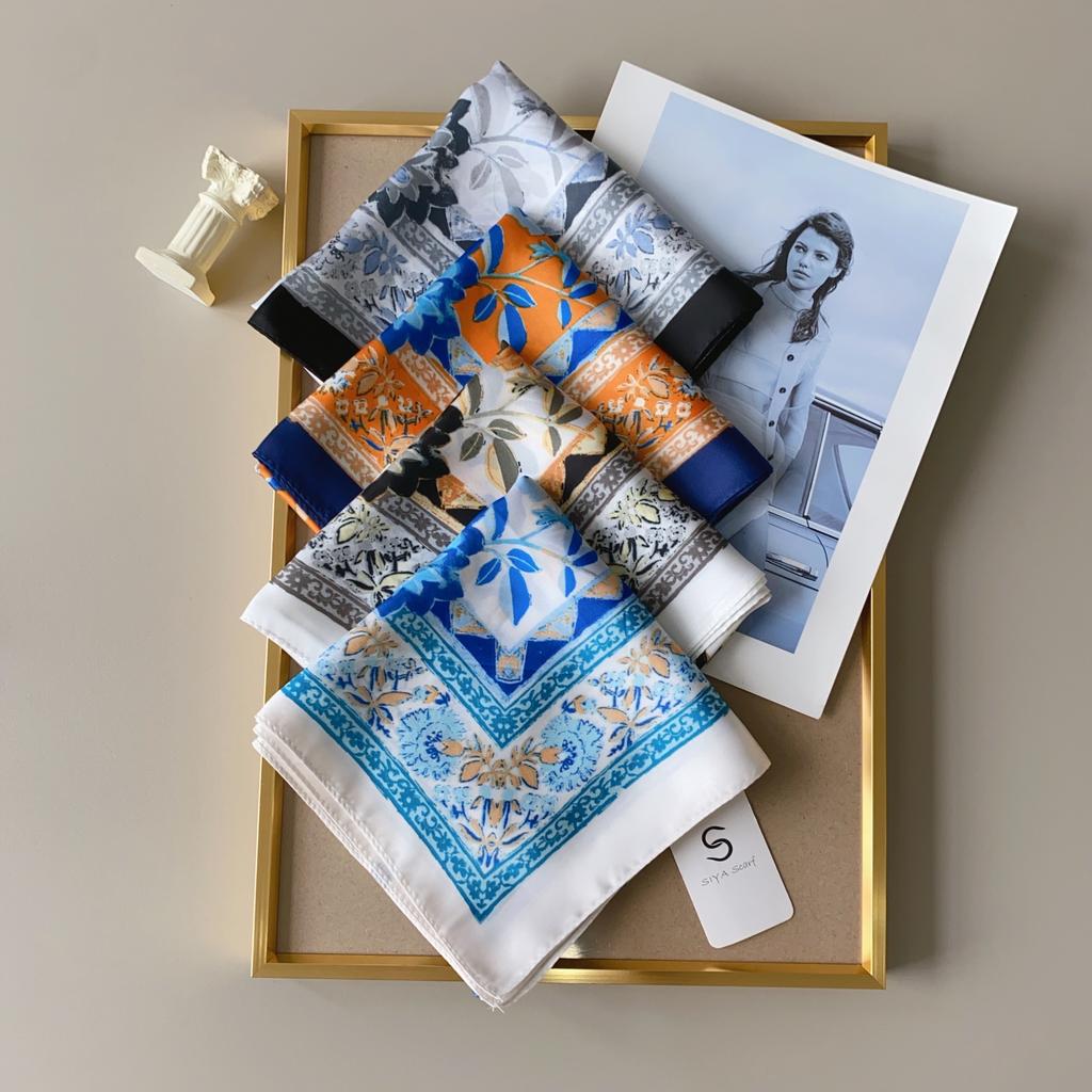 Fashion Small Square Scarf Women's Simulated Silk Scarf Headscarf Spring and Summer Scarf Printed Neck Protection Scarf Professional Scarf