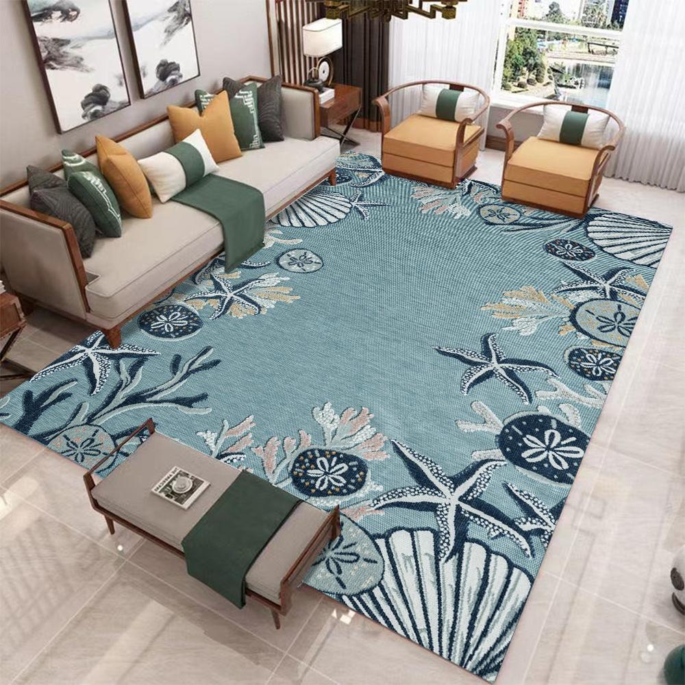 Nordic Style Ocean Border Carpet Bohemian Shell Starfish Carpet Living Room Bedroom Decorative Floor Mat Blue Series Floor Mat