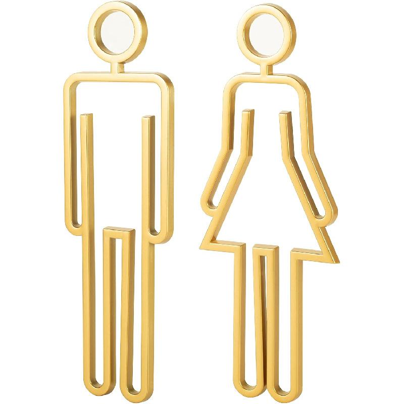 Acrylic Adhesive Backed Men's and Women's Bathroom Sign, Bathroom Door Signs, Restroom Signs for Business,Bathroom Signage (Golden)