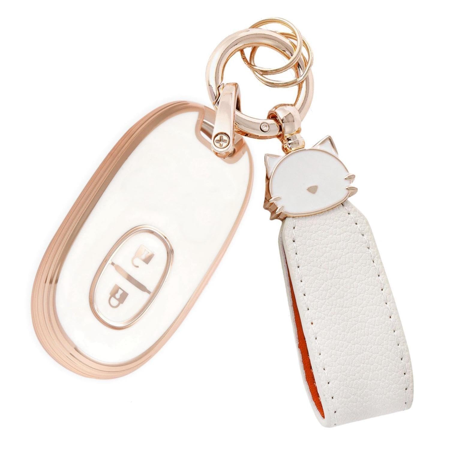 

ZANEKO Чехол для ключа Alto Совместим с ключом Suzuki Wagon R, ключом Nissan Roox Smart, ключом Wagon R и MR Wagon, кошачий, золотой, белый чехол, кейс, Stingray, держатель,