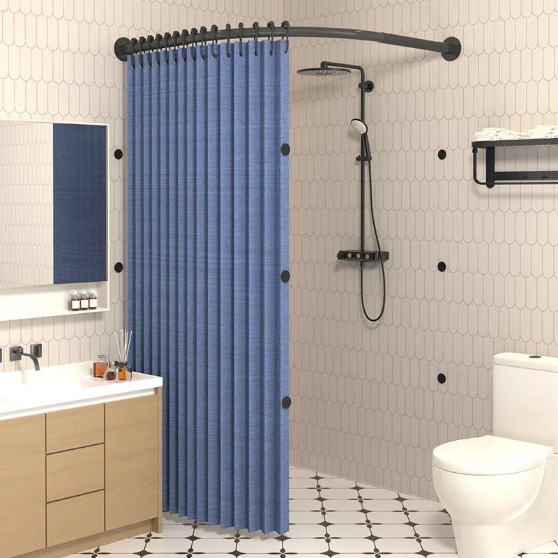 Non Perforated Corner Magnetic Folding Invisible Shower Curtain in Bathroom Waterproof and Mold Resistant, Thickened Shower Room