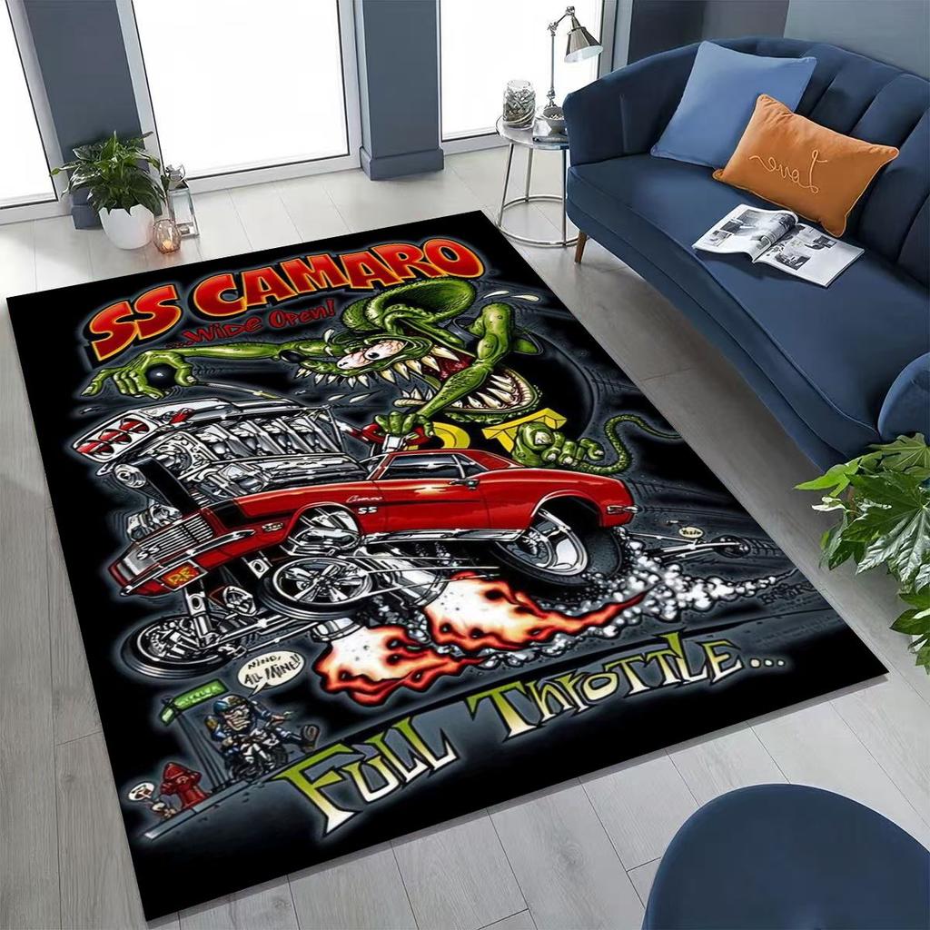 3D Rebellious RAT FINK Auto's Bord Cartoon Vloerkleed voor Slaapkamer Woonkamer Bank Huis Deurmat Decoratie, Groot Kinder Speel Antislip Vloermat