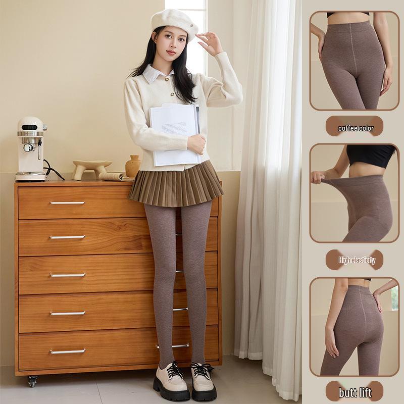 

Женские плюшевые толстые хлопковые леггинсы с вертикальными полосками - теплый вид голых ног для осени и зимы 120g Thin