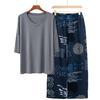 Pajamas Women's Spring and Summer New V-neck Short-sleeved Cotton and Linen Pants European and American Large-size Loungewear Two-piece Set