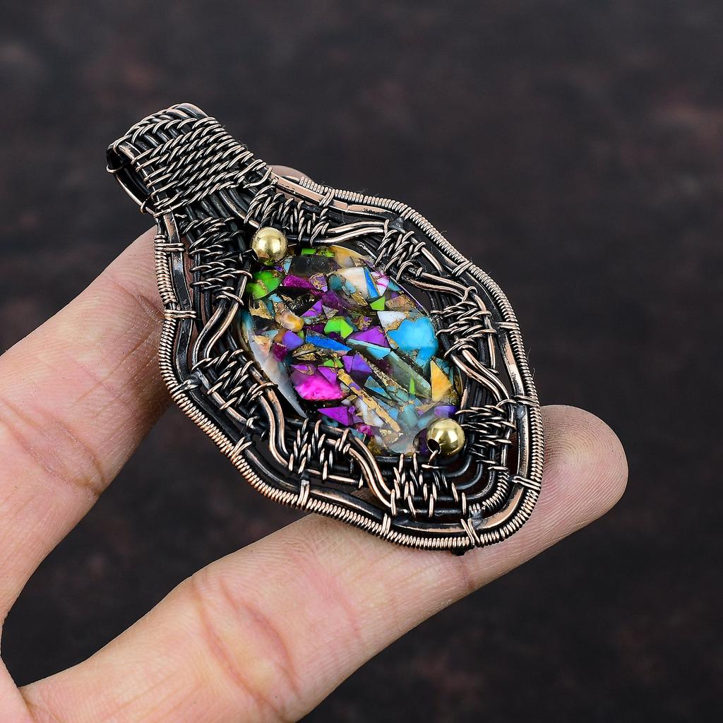 Fiesta Kingman Turquoise Pendant Copper Wire Wrapped Gemstone Pendant Multi Copper Turquoise Pendant Handmade Copper Jewelry Gift For Mother