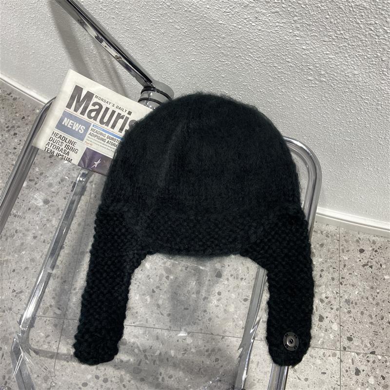 Handmade Crochet Wool Hat for Women Korean Style Ear Protection Scarf Integrated Retro Knitted Head Hat Winter Warm Flying Hat