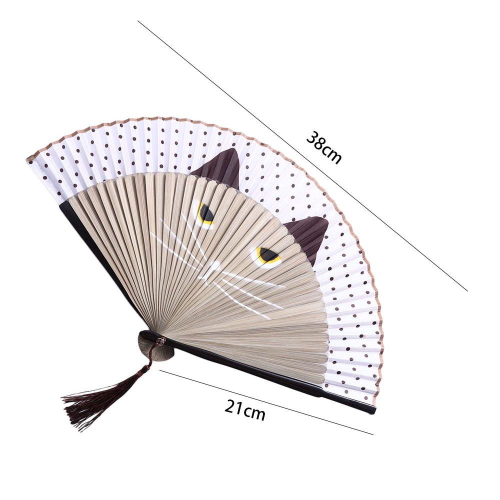 1 pcs Handmade Cat Patterns Cartoon Summer Gift Home Decoration Folding Fan Fan Crafts Silk Fan