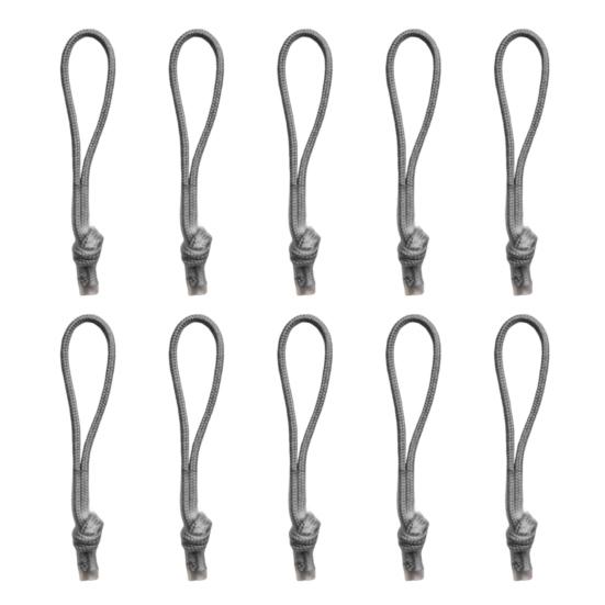 

10 шт. тактических шнуров для застежек-молний, удлинители для застежек-молний с термоусадочной трубкой, сменные бирки для застежек-молний для одежды, багажа, рюкзаков серый