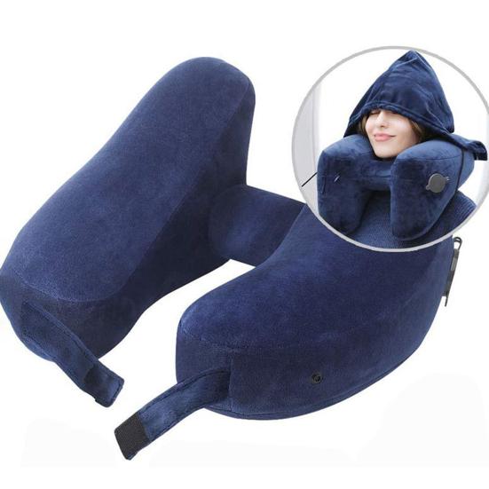 Inflatable Neck Pillow with Patent Valve Phone Storage Portable H-shaped Soft Pillow Neck