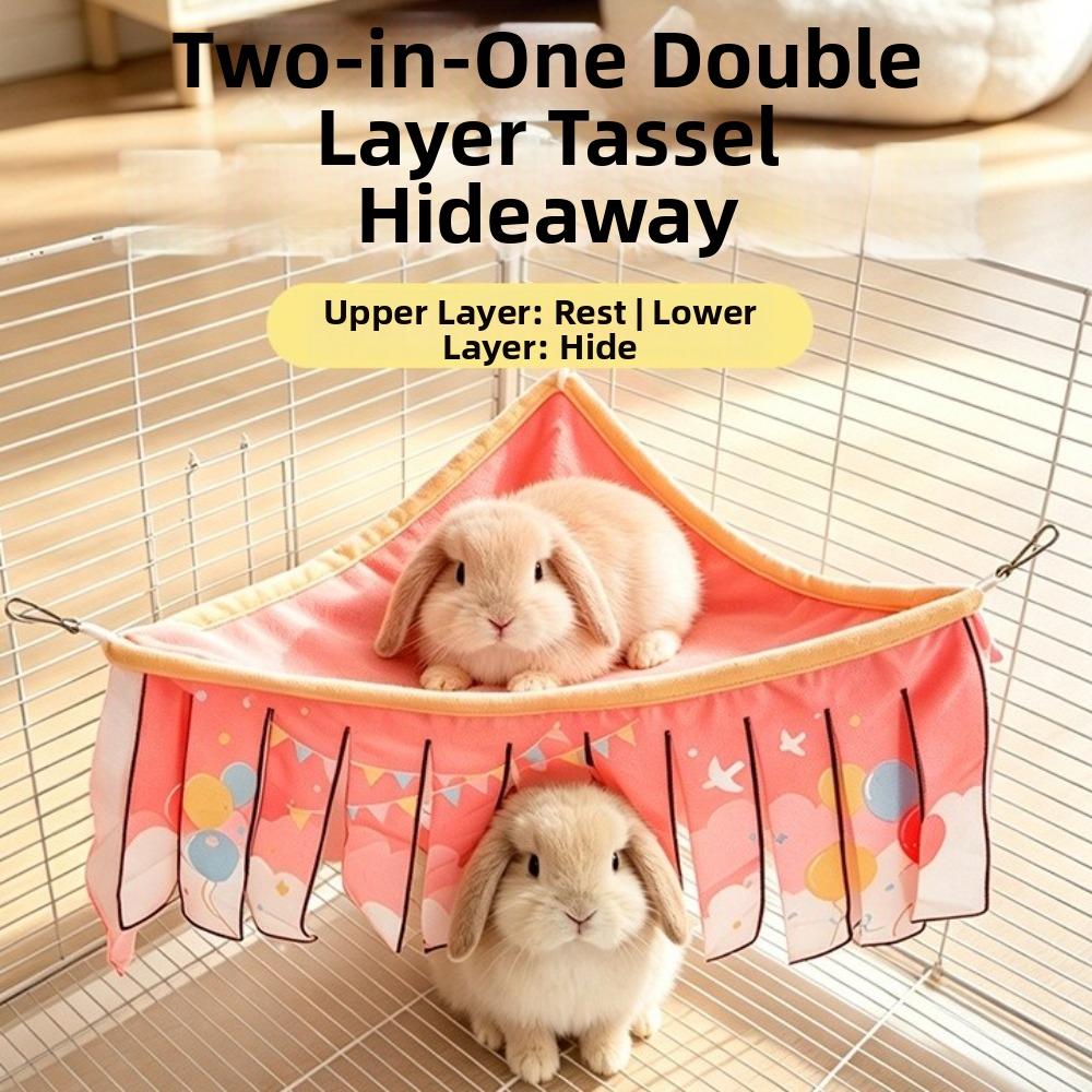 Triangle Shape Double Layer Tassel Nest Soft Comfortable Pet Hammock Hamster Corner Nest Rabbit