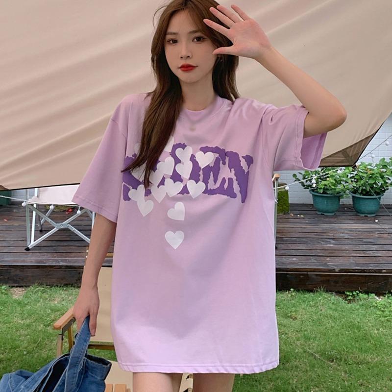 

Женская свободная футболка с короткими рукавами и трехмерным принтом Love Foam, женская нижняя рубашка One Size фиолетовый