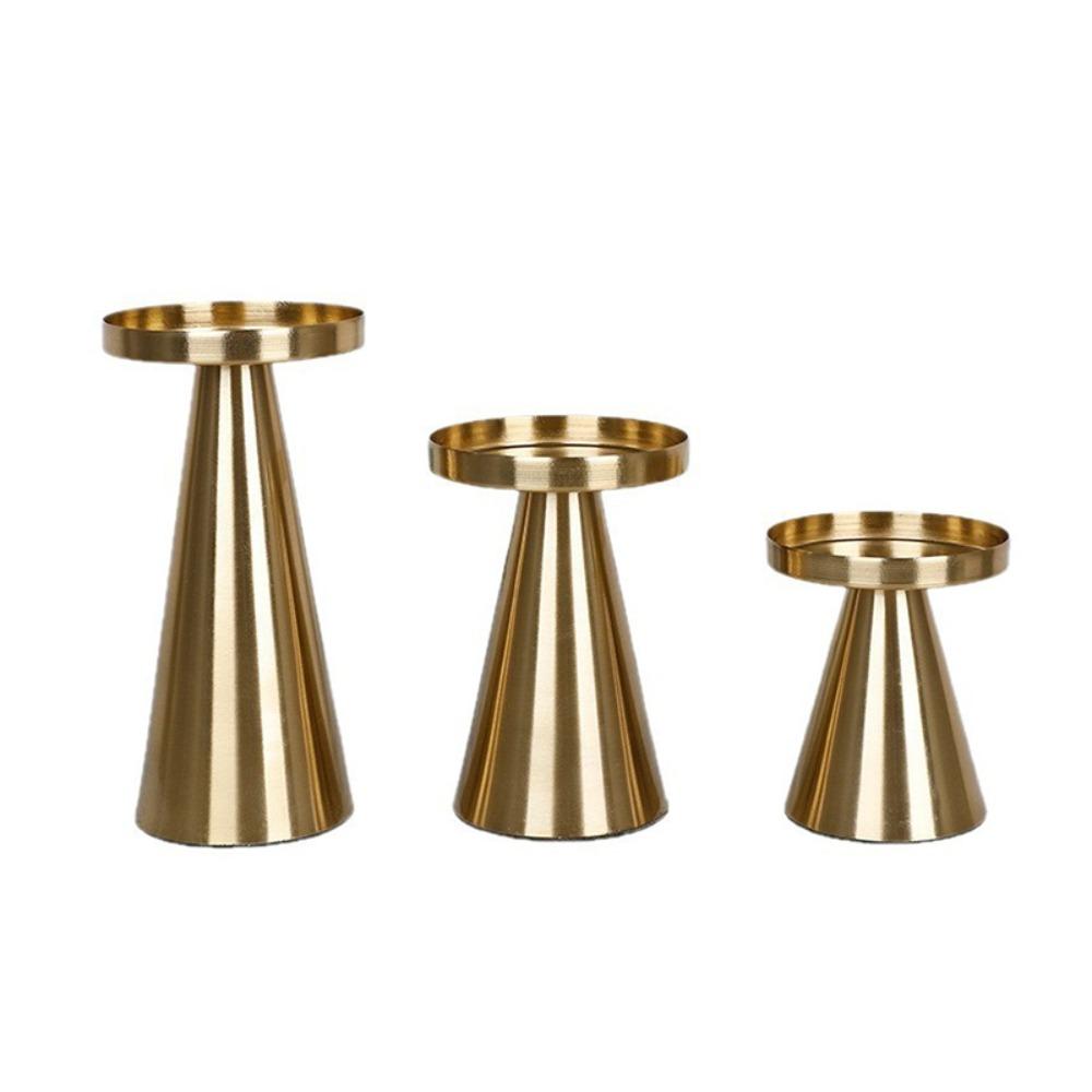 3PCS/SET Wrought Iron Nordic Golden Candle Holder Cone-shaped Scented Candles Pillar  Wedding