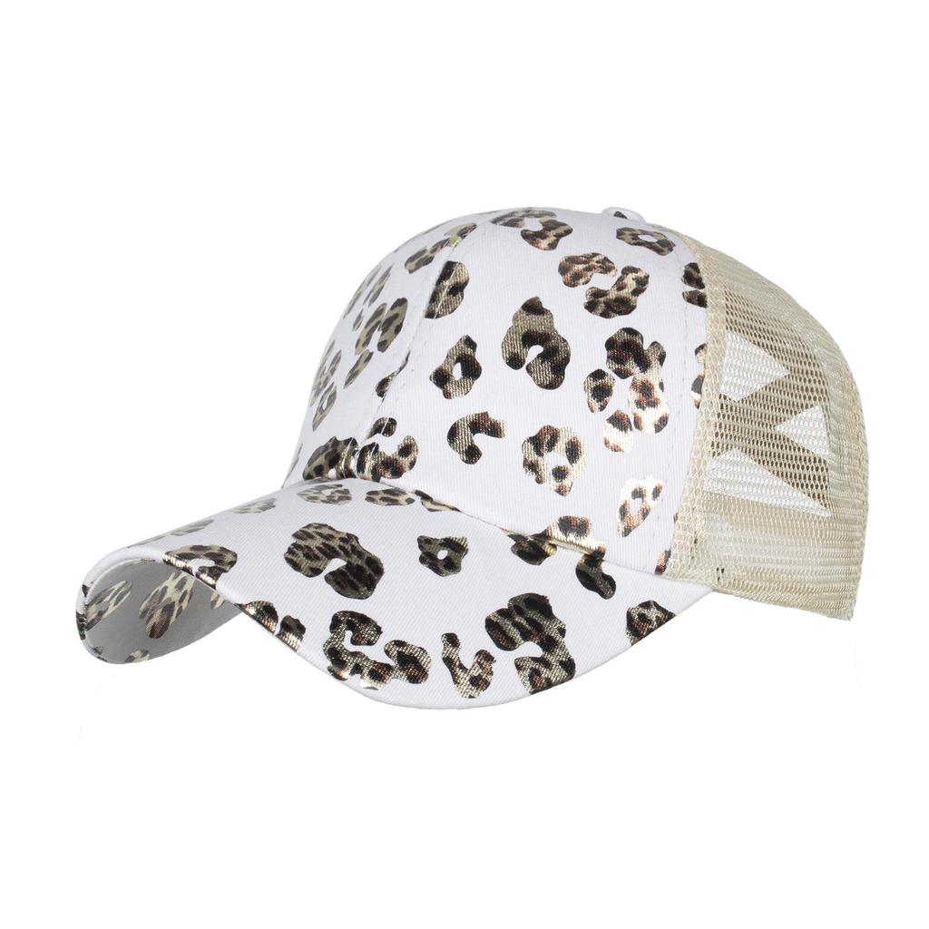 Women's Leopard Print Mesh Ponytail Baseball Cap - Duckbill Sun Hat for Spring/Summer