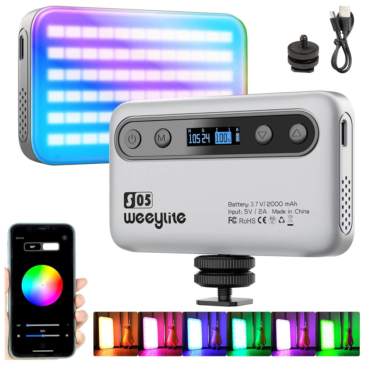 

WEEYLITE S05 RGB LED Відеосвітло Керування через додаток Портативне Заповнююче світло для Прямих трансляцій/Фотографії Grey