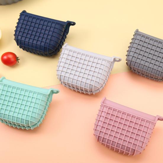 2Pcs Silicone Oven Mitts Heat Resistant Thick Grid Pattern Non-Slip Oven Gloves for Microwave Baking Kitchen Accessory
