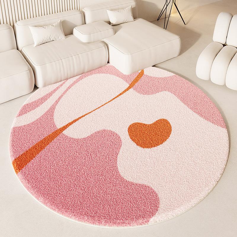 Ins Style Living Room Decoration Pink Thick Plush Bedside Floor Mat Carpet Cute Round Rugs for Bedroom Fluffy Soft Cloakroom Rug