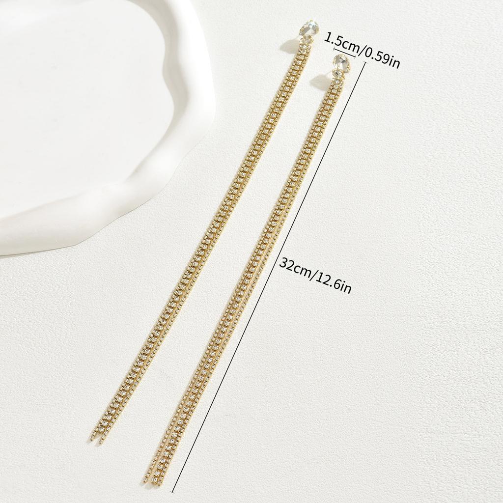 ins geometric fashion OL inlaid diamond long women's earrings personalized versatile fringed niche design stud earrings