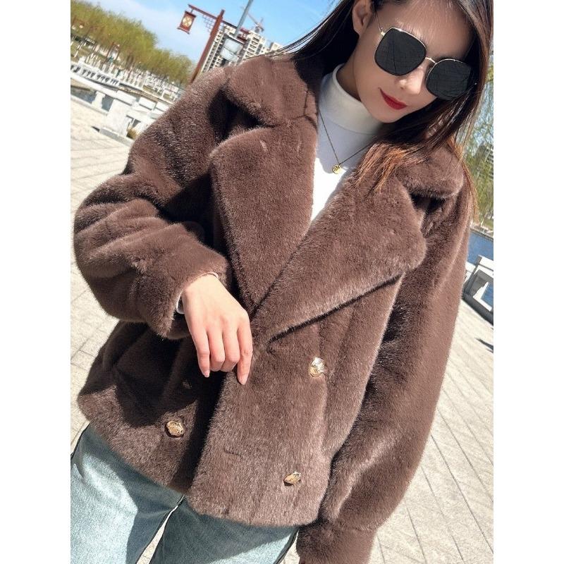 

Теплая Утолщенная Короткая Шуба из Норки Зимняя Верхняя Одежда в Европейском Стиле для Женщин XXL кофейный