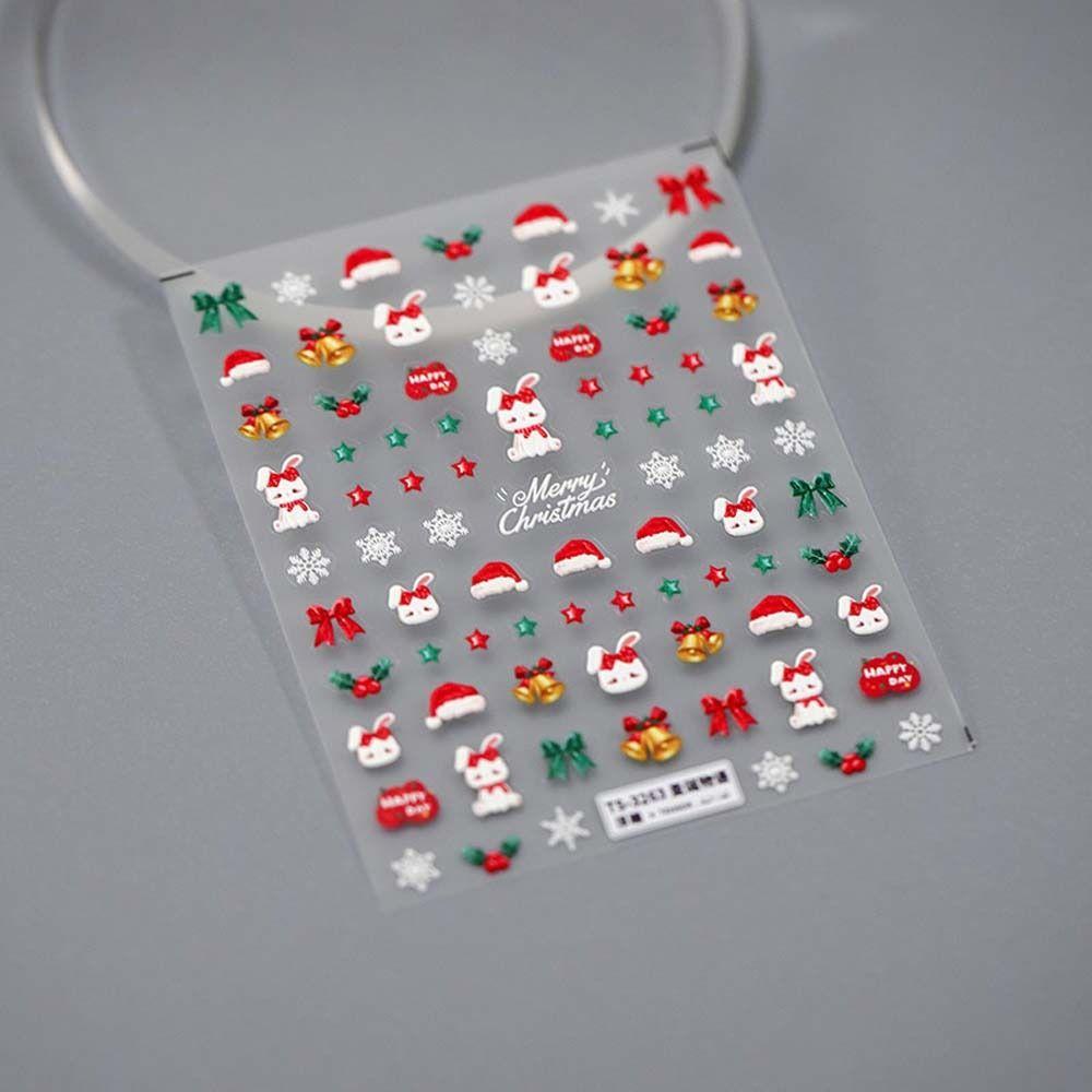 Snowman Christmas Nail Decals Cartoon Elk Christmas Nail Stickers Cute Lady