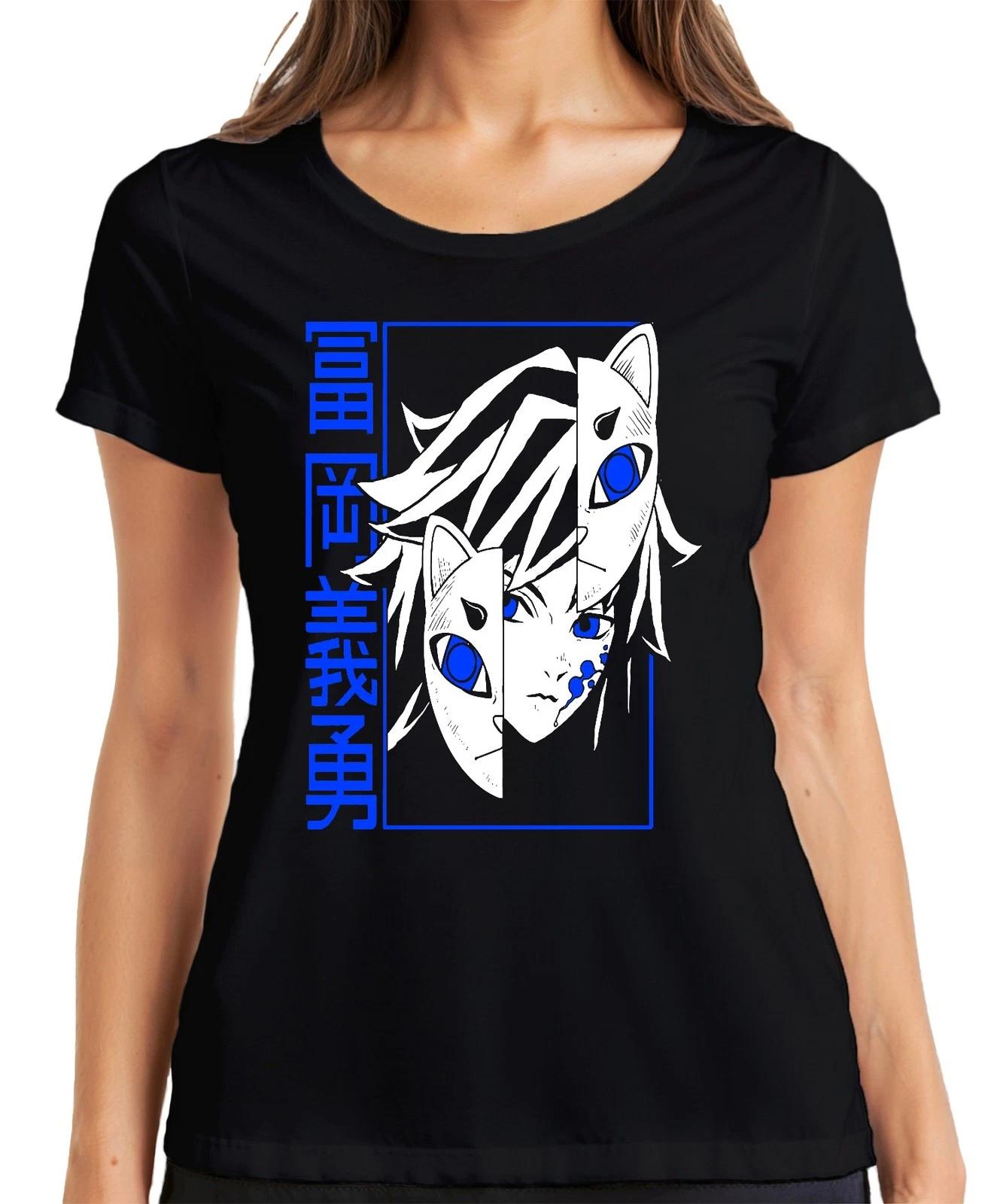 Kitsune Anime Halbgesicht Blauauge Japan Manga düster Geschenk Damen T-Shirt XXXXL