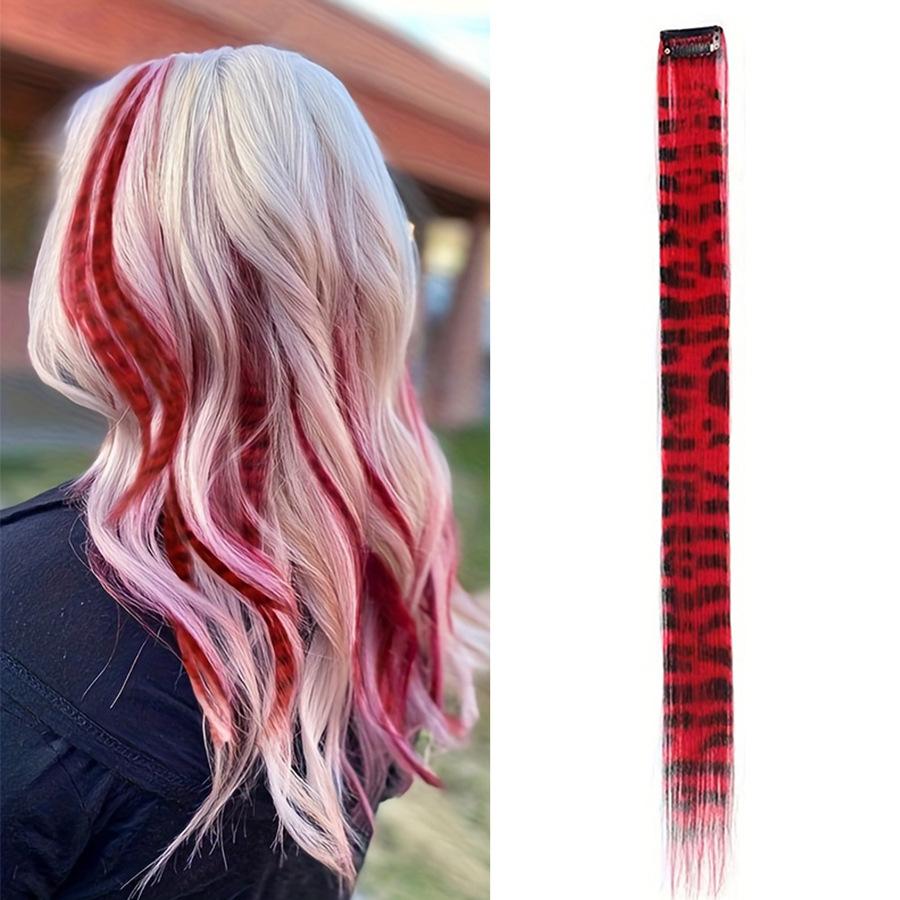 

Leopard Print Hair Extensions Clip 18Inch Straight Synthetic Hairpieces Colorful Striped for Women Party Cosplay Halloween Daily Wear Hair Accessories