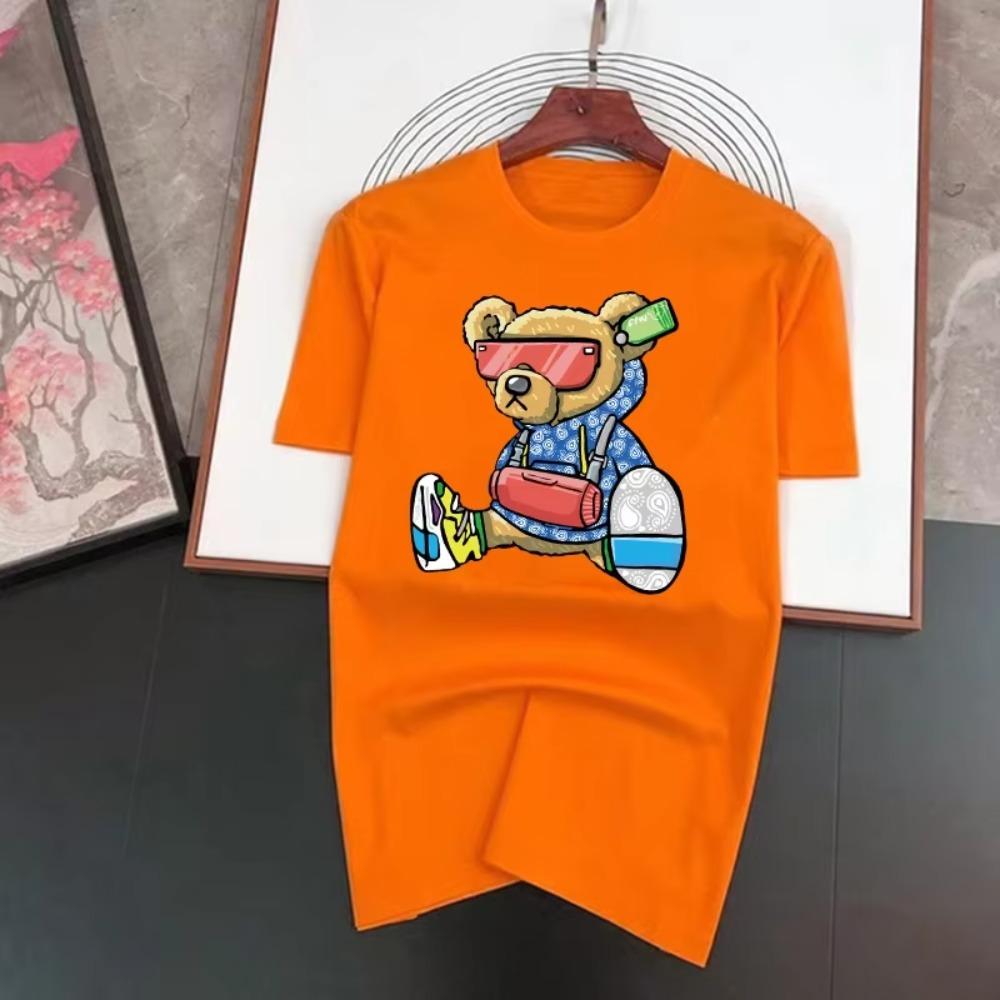 Pánské tričko s potiskem anime medvěda, čistá 100% bavlna, módní ležérní s krátkým rukávem, letní bavlněné prodyšné tričko, streetwear