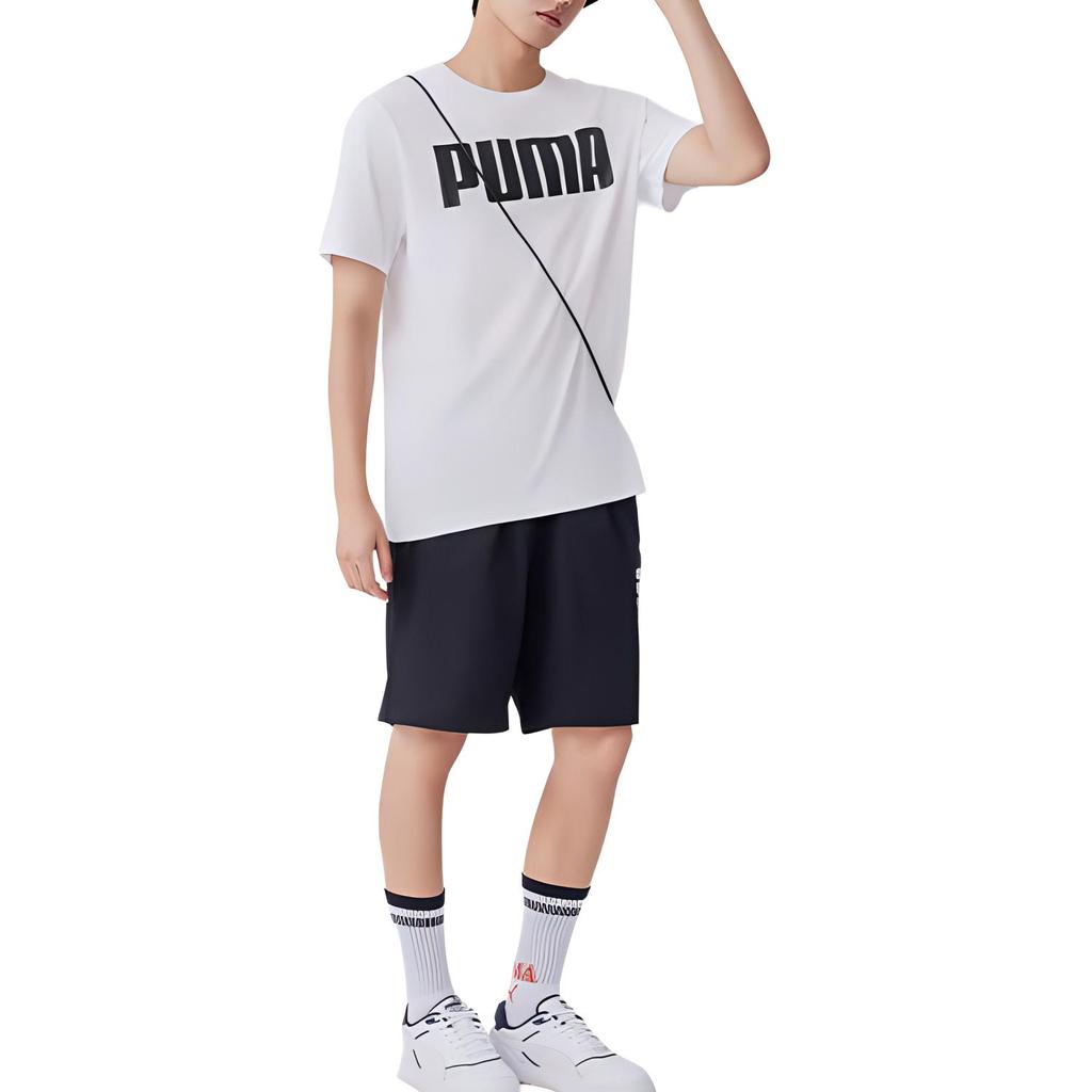 Puma Letter Round Neck Breathable Comfortable Casual Sports Short Sleeve T-Shirt Men T-Shirts White 671259-02