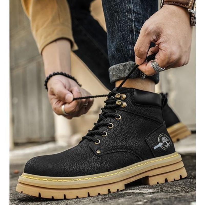 Men's Winter Work Boots Waterproof Outdoor High-top Hiking Shoes Men Casual Chunky Sole Fashion Leather Boots Zapatos De Hombre