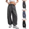Womens High Waist Wide Leg Cargo Pants Loose Fit Trousers with Multiple Pockets and Button Closure for Casual Wear