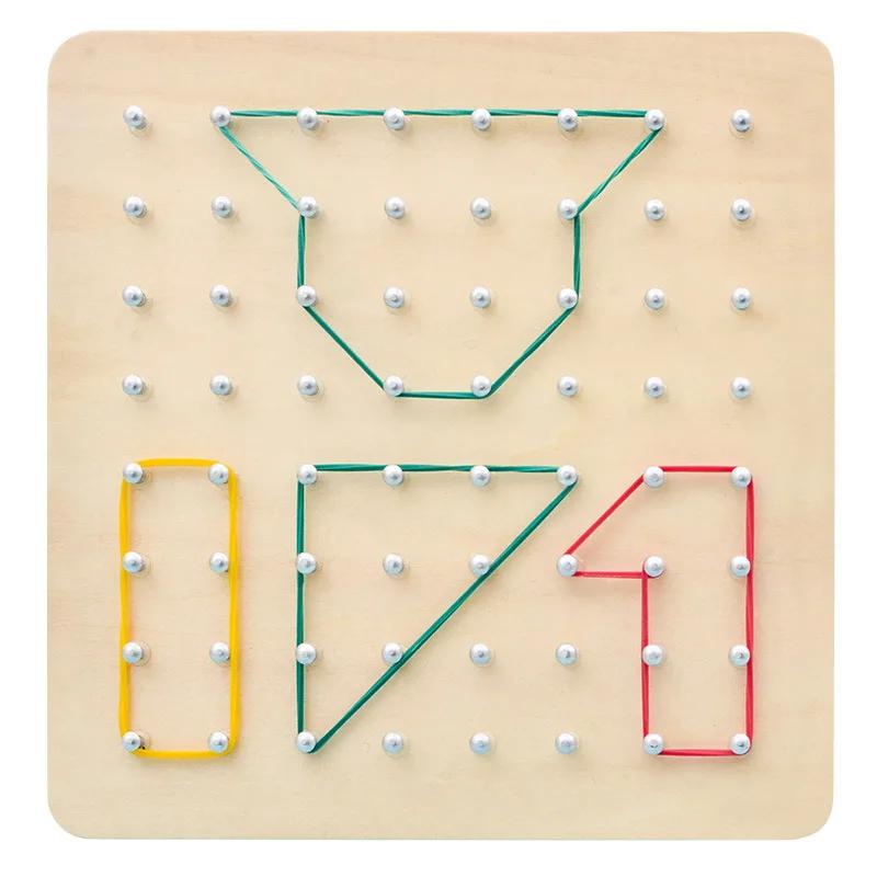 Kinder Mathe Holzspielzeug Set Geometrische Form Gummiband Lochbrett Montessori Lernen Kreatives Spielzeug Feinmotorik