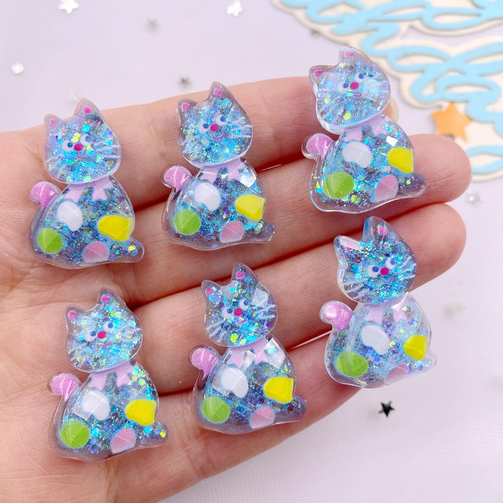 10PCS Kawaii Resin Colorful Candy Color Cartoon Bowknot Cats Figurines Flat Back Scrapbook DIY Home Decor Crafts Accessories