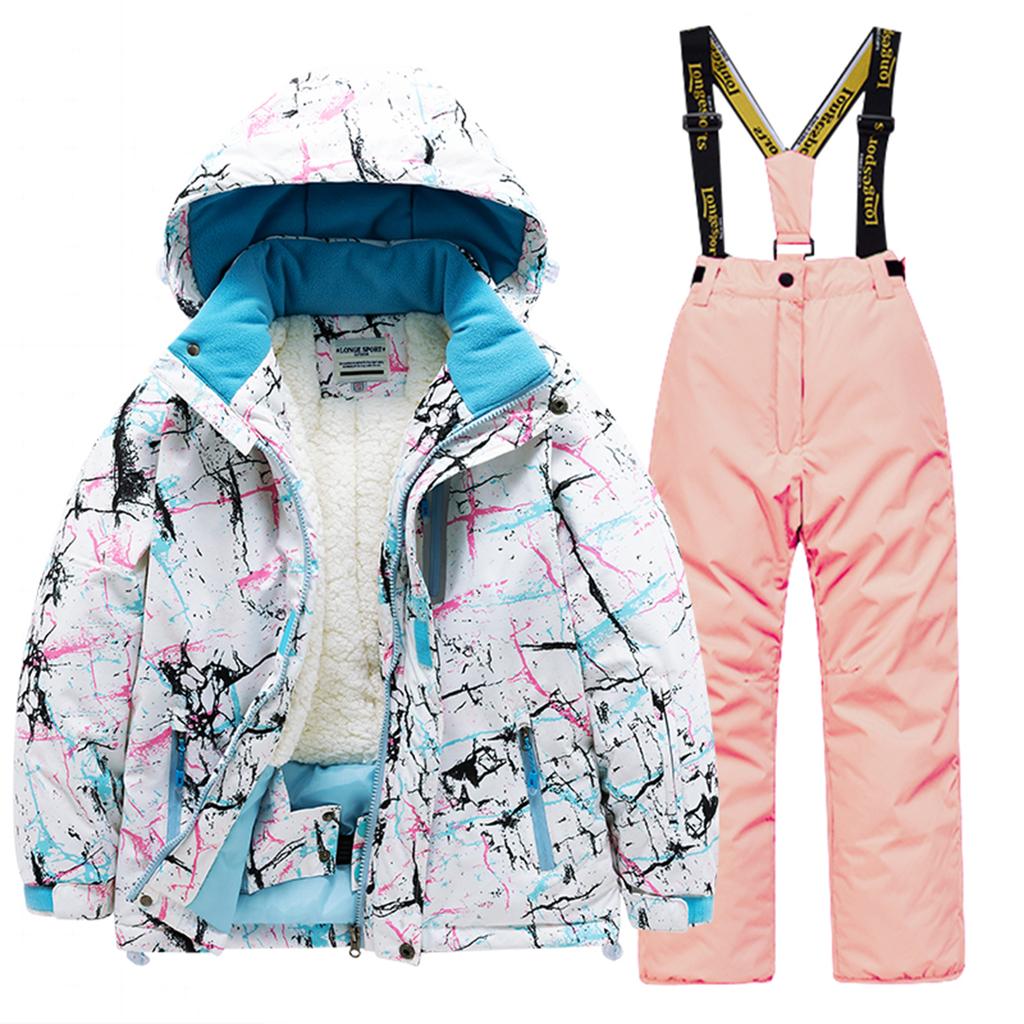 Children's Fashion Skiwear Set Boys' And Girls' Thickened Waterproof Warm Ski Suit Jacket And Trousers Outfit Set