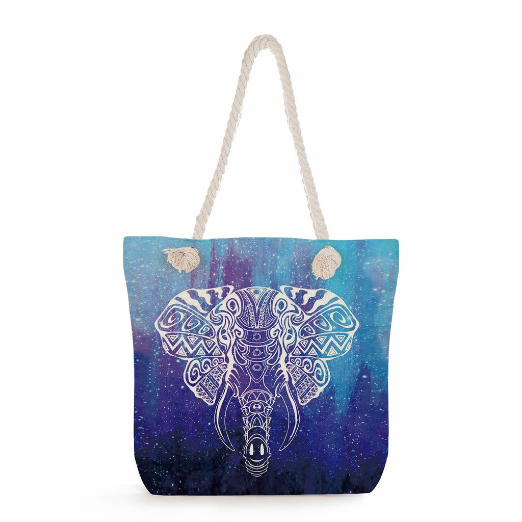 Elephant print thick rope single-shoulder beach bag 7287 CLE