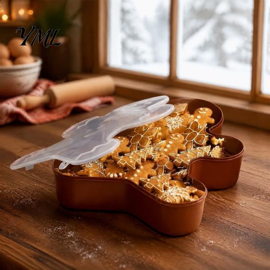 Festive Countertop Storage Box Christmas Serving Tray with Airtight Lid, Decorative PP Food Organizer, Holiday Canister Moisture Proof Container