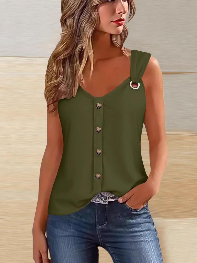 2026 Summer Women's Sleeveless Spaghetti Strap Buttoned Fashion T-Shirt Vest