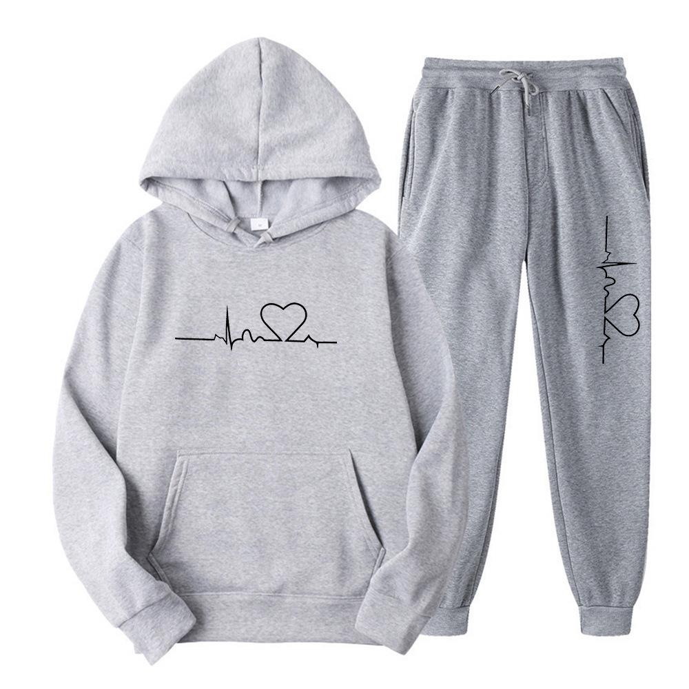 2023 Unisex Plus Velvet Heart Pattern Hoodie & Sweatsuit - Trendy Autumn/Winter Collection