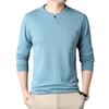 Sweter z okrągłym dekoltem dla młodych i mężczyzn w średnim wieku, wiosenno-jesienne nowe casualowe T-shirty z długim rękawem w jednolitym kolorze dla mężczyzn
