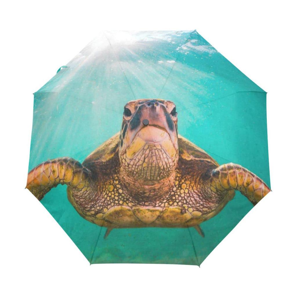Ocean Sea Turtle Folding Rain Sun Umbrella Sea Creatures Travel Umbrellas Compact Lightweight Windproof for Teens Adults Kids