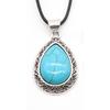 Oval Gemstone Necklace for Women Oval Pendant Semi-precious Stones Jewelry Gift for Wife Necklaces for Mom Drop Alloy Pendant