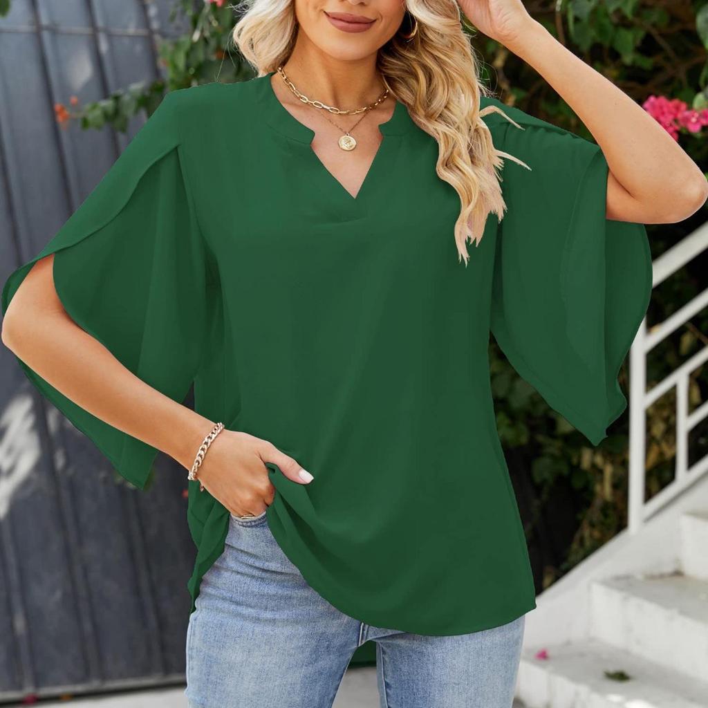 Autumn/Winter 2025 European & American Ruffle Edge Petal Sleeve Loose V-Neck Chiffon Top