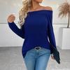 European & American Women's Solid Color Off-the-Shoulder Long Sleeve Casual Knit Mid-length T-shirt 2025