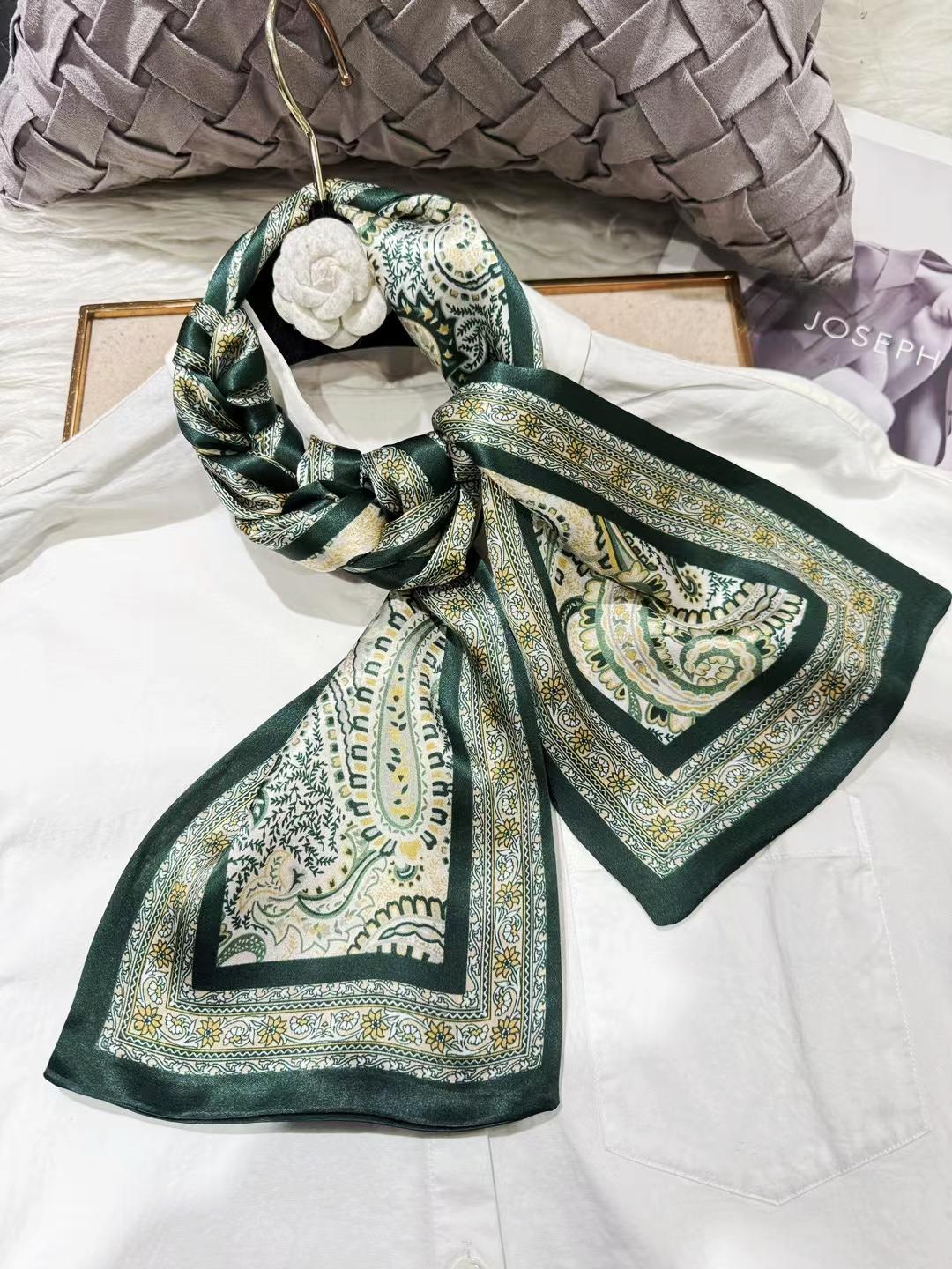 

Bysifa|New Blue Yellow Long 100% Mulberry Silk Scarf Headband Spring Summer Fashion Floral Silk Ribbons Scarves Floulard Printed