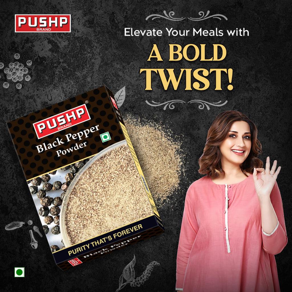 Pushp Premium Black Pepper Powder 100g Pack Of 10 Pure Natural Kali Mirch For Authentic Indian Cooking Soups And Gravies